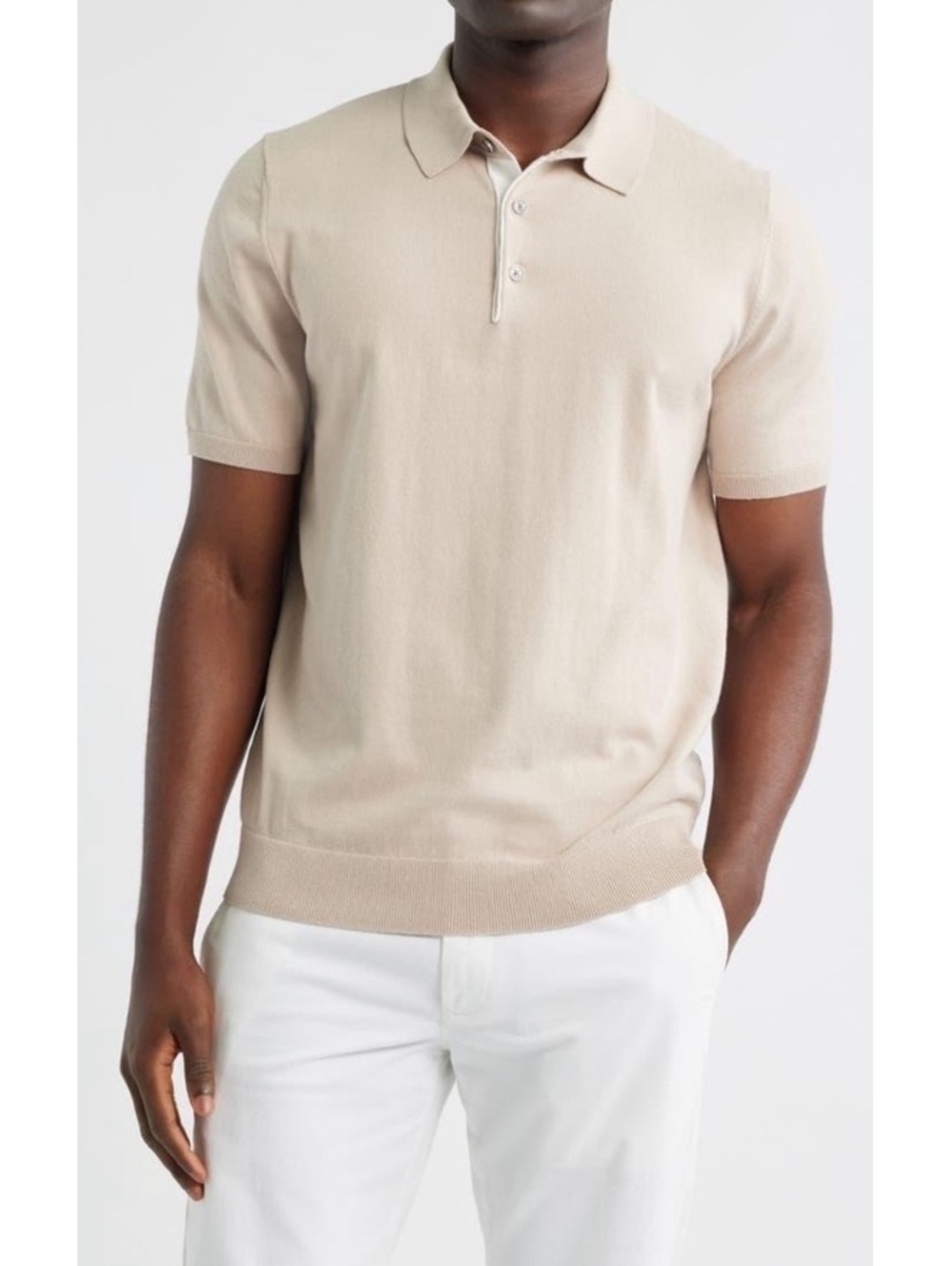 REISS Finch Cotton Blend Polo Shirt Men’s S Beige Short Sleeve Collared Knit